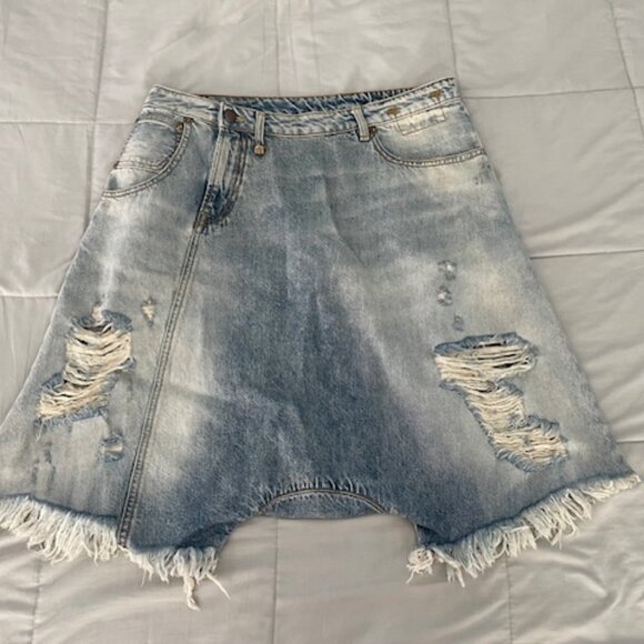 R13 Shorts Distressed Drop Crotch Blue Jeans Denim $495...